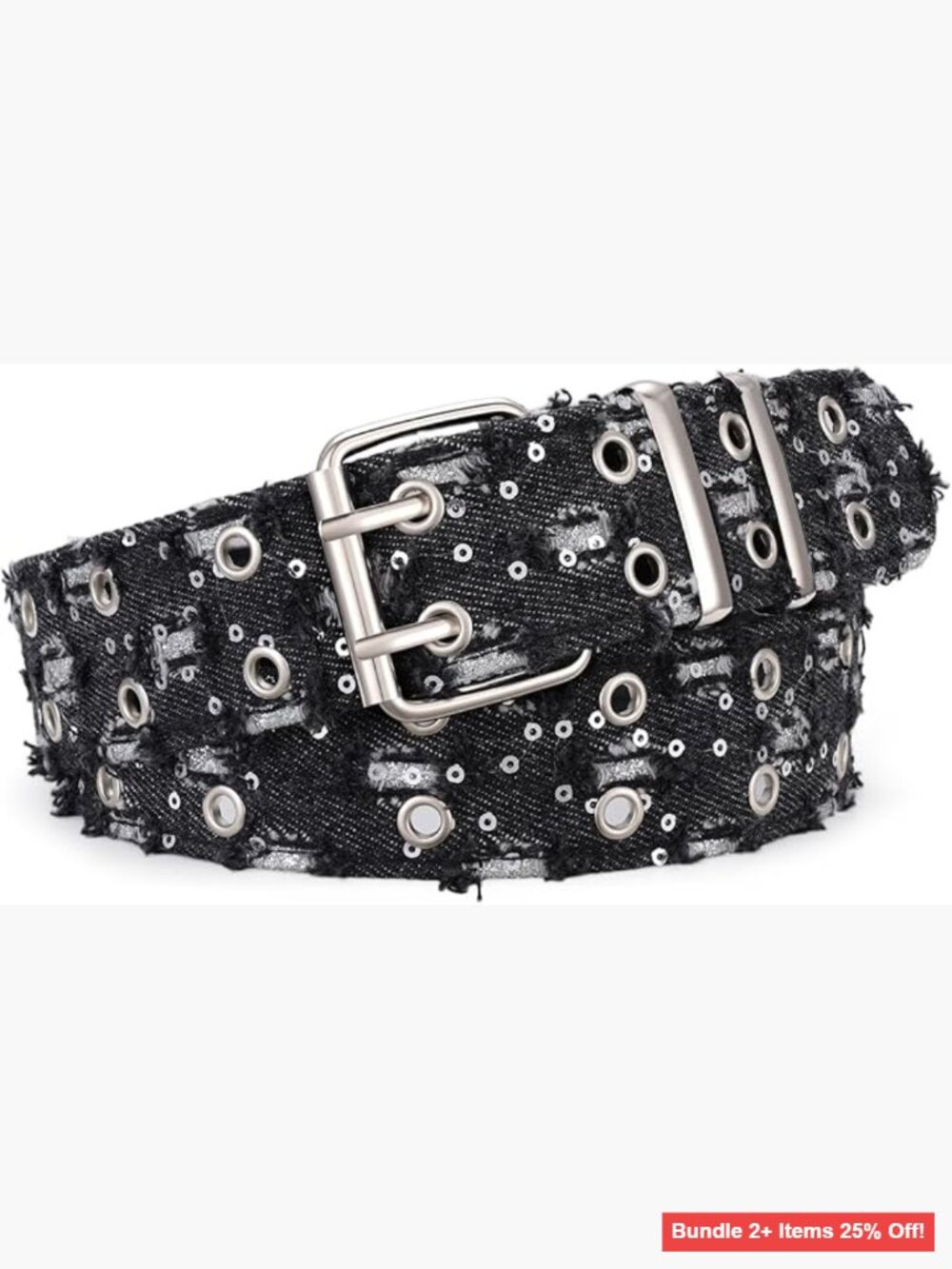 PU Leather Double Grommet Punk Belt Adjustable 1.5 Wide Studded Buckle